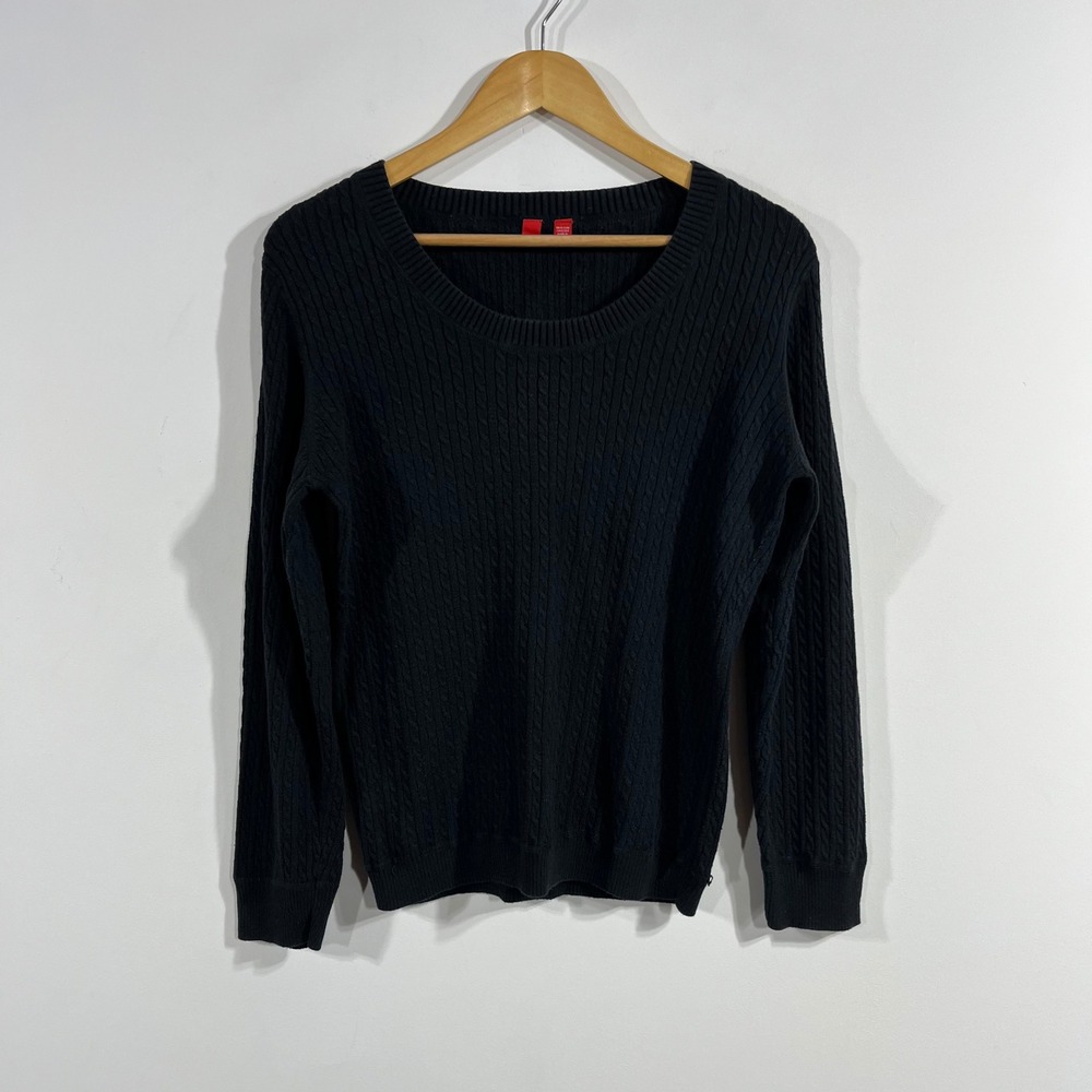 Esprit Old Money Fisherman Cable Knit Sweater Womens Large Preppy 90s VTG Black
